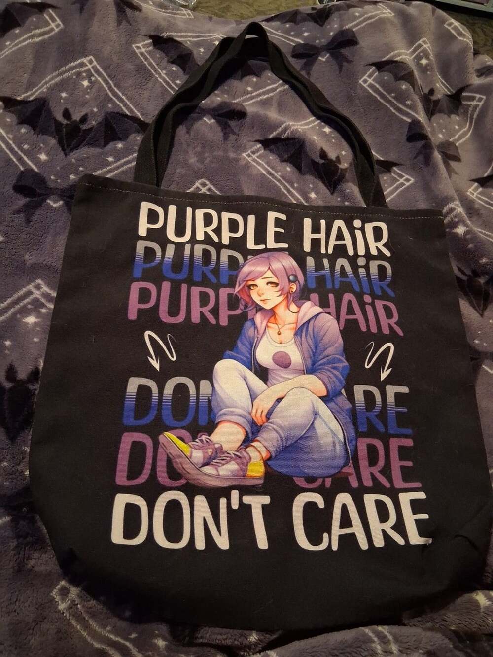 Purple Hair Dont Care Anime Woman Tote Bag!!